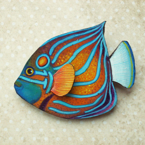 Blue Ring Angelfish - kožená brož s malbou — foto 5