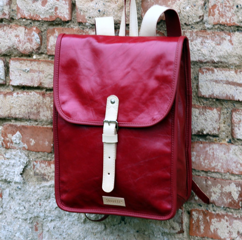 Woman Leather Backpack Red — foto 2
