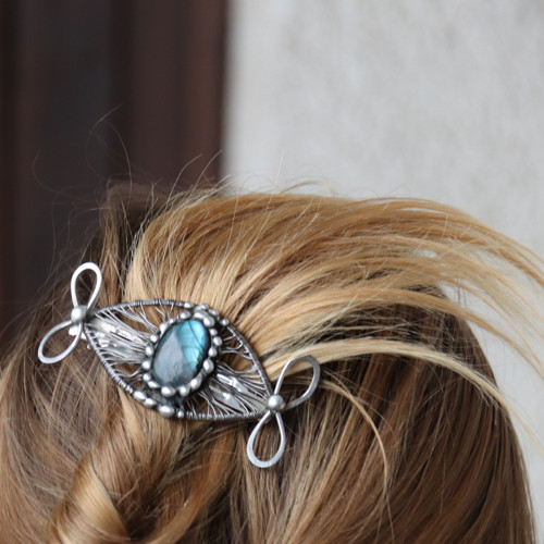 Magické oko - spona do vlasů 7 cm, labradorit — foto 3