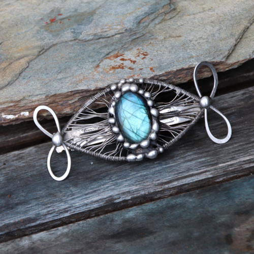 Magické oko - spona do vlasů 7 cm, labradorit — foto 2