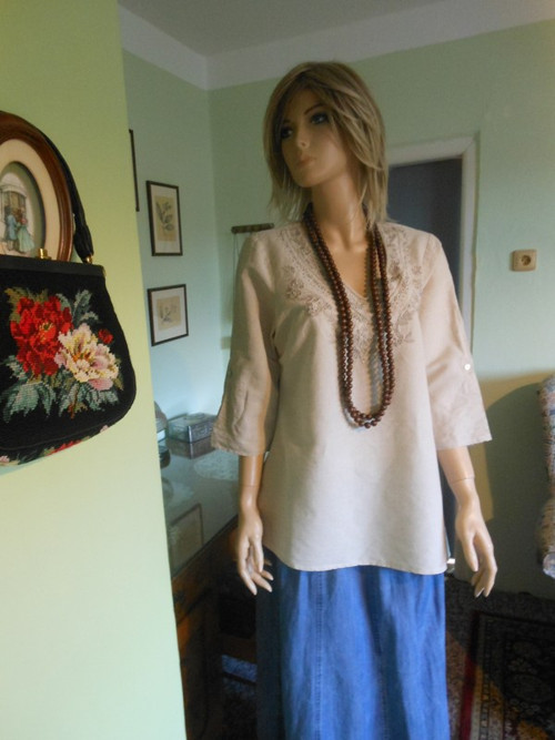 Boho, etno lněná tunika, vel.40 — foto 2