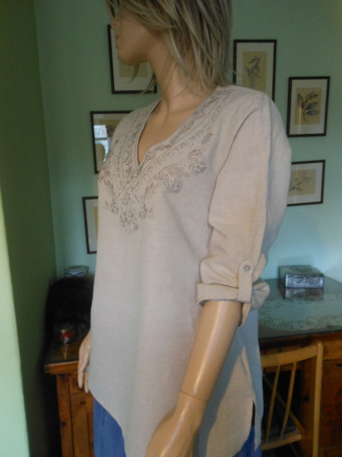 Boho, etno lněná tunika, vel.40 — foto 3