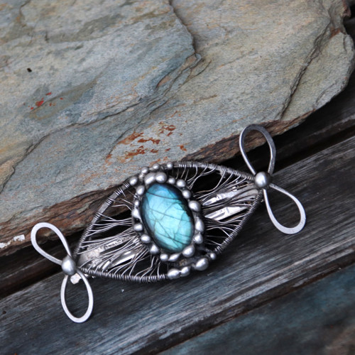Magické oko - spona do vlasů 7 cm, labradorit — foto 4