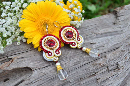 Soutache náušnice Elisabeth... rubínové — foto 2