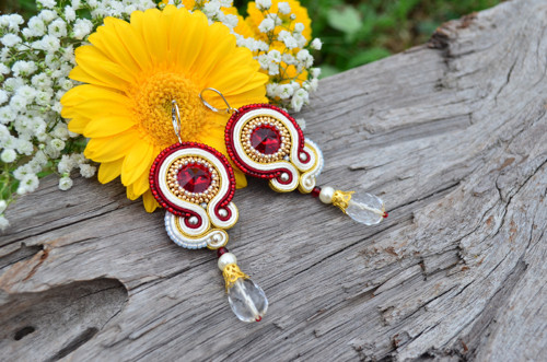 Soutache náušnice Elisabeth... rubínové — foto 3