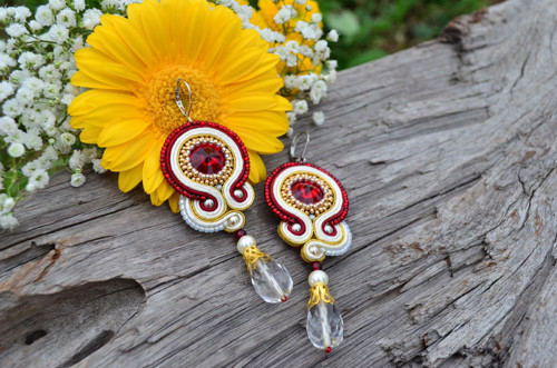 Soutache náušnice Elisabeth... rubínové — foto 4