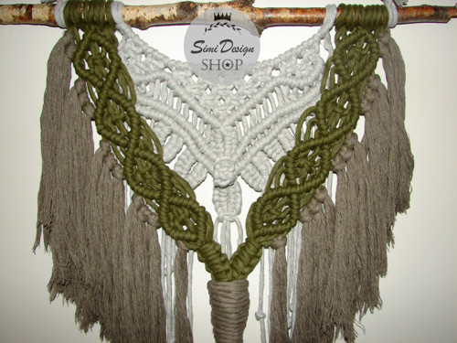 Závěsná boho dekorace MACRAME-šedá/olivová/cappuc. — foto 4