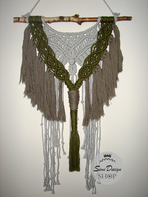 Závěsná boho dekorace MACRAME-šedá/olivová/cappuc. — foto 2