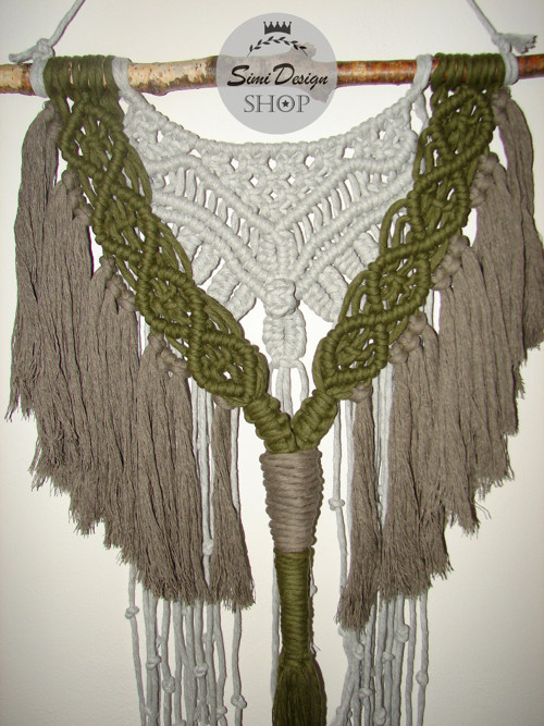 Závěsná boho dekorace MACRAME-šedá/olivová/cappuc. — foto 3