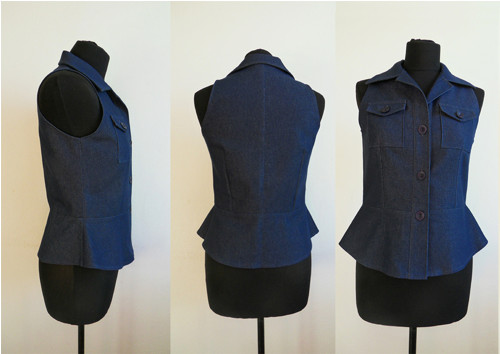 Tmavě modrá denim VESTA s límcem, v.38 — foto 2
