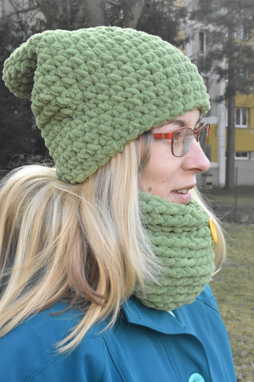 Šála+ čepice - zelená (olivová) — foto 2