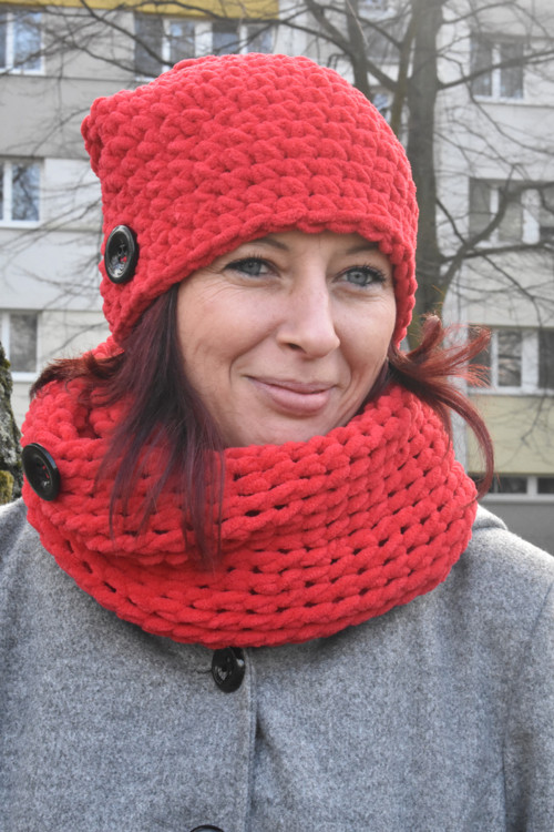 Čepice + šála - červená (jahodová) — foto 2