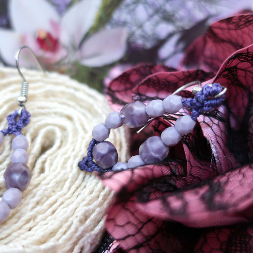 Macramé náušnice Evelína fialkové — foto 3