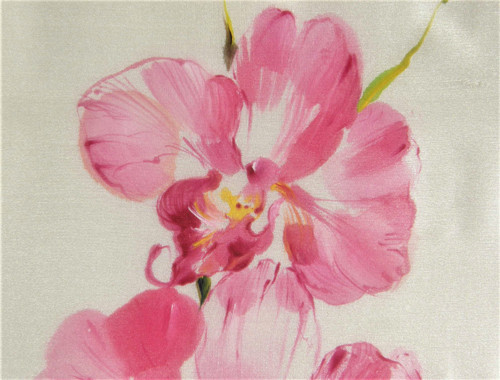 Malba na hedvábí - Orchidej, originál, A3 — foto 3