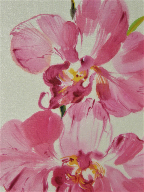 Malba na hedvábí - Orchidej, originál, A3 — foto 4