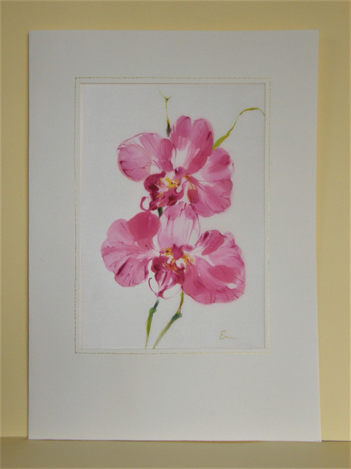 Malba na hedvábí - Orchidej, originál, A3 — foto 5