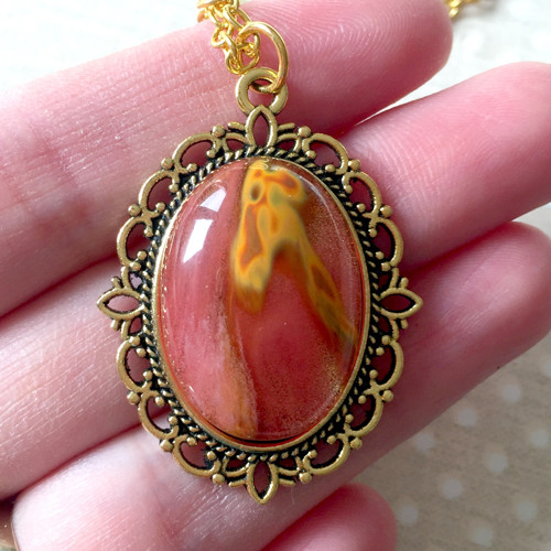 Náhrdelník s cherry quartz starozlatá úprava — foto 4
