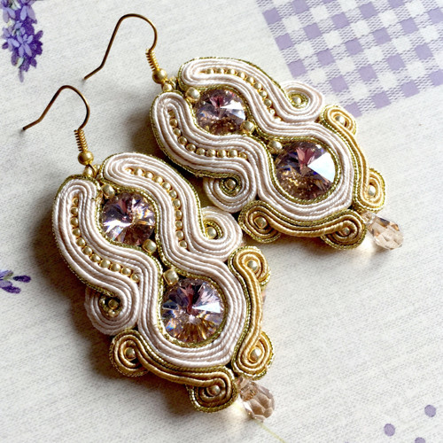 Soutache náušnice "Gold and Peach" — foto 2