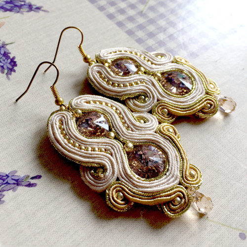 Soutache náušnice "Gold and Peach" — foto 3