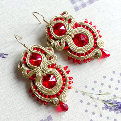 Soutache náušnice "Gold and Red" — foto 4