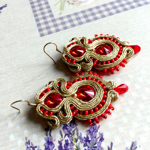 Soutache náušnice "Gold and Red" — foto 2