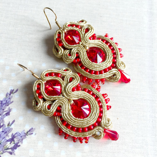 Soutache náušnice "Gold and Red" — foto 3