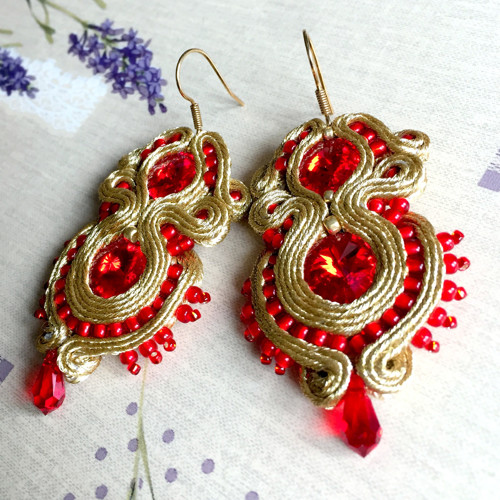 Soutache náušnice "Gold and Red" — foto 6