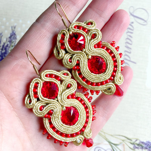Soutache náušnice "Gold and Red" — foto 5