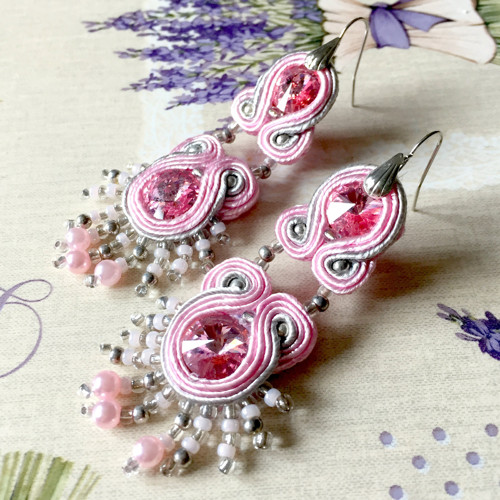 Soutache náušnice "Rose Dust" — foto 2