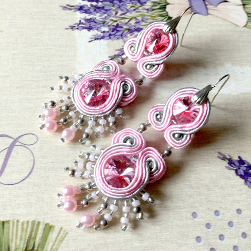Soutache náušnice "Rose Dust" — foto 3