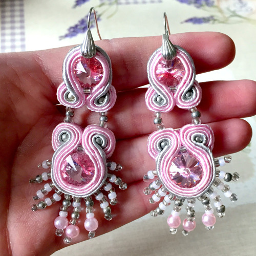 Soutache náušnice "Rose Dust" — foto 4