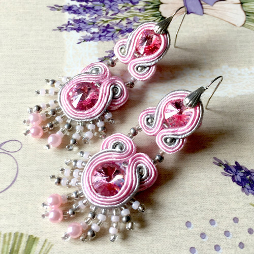 Soutache náušnice "Rose Dust" — foto 5