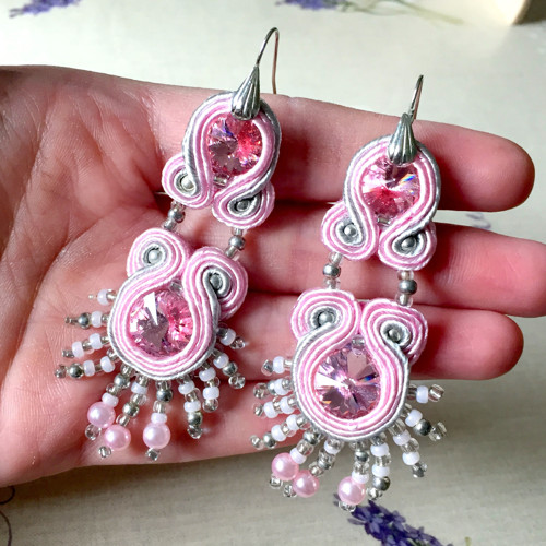 Soutache náušnice "Rose Dust" — foto 6