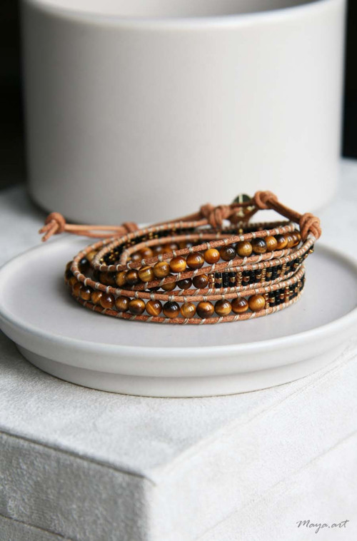 Černohnědý náramek WRAP BRACELET s tygřím okem — foto 2