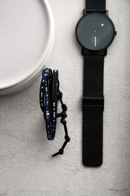 Modročerný trojitý náramek WEAVED BRACELET — foto 6