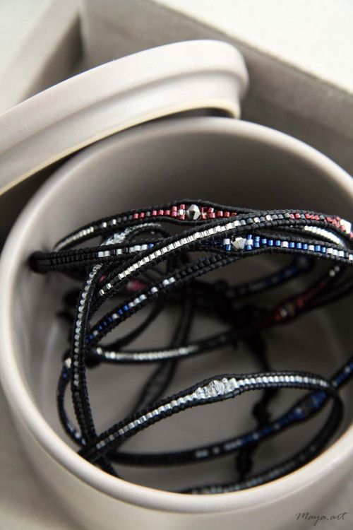 Modročerný trojitý náramek WEAVED BRACELET — foto 4