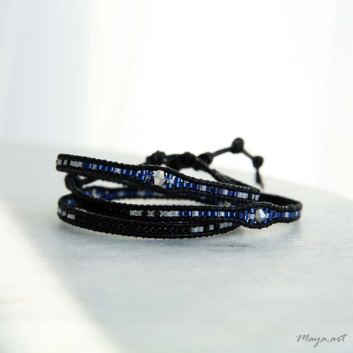 Modročerný trojitý náramek WEAVED BRACELET — foto 2