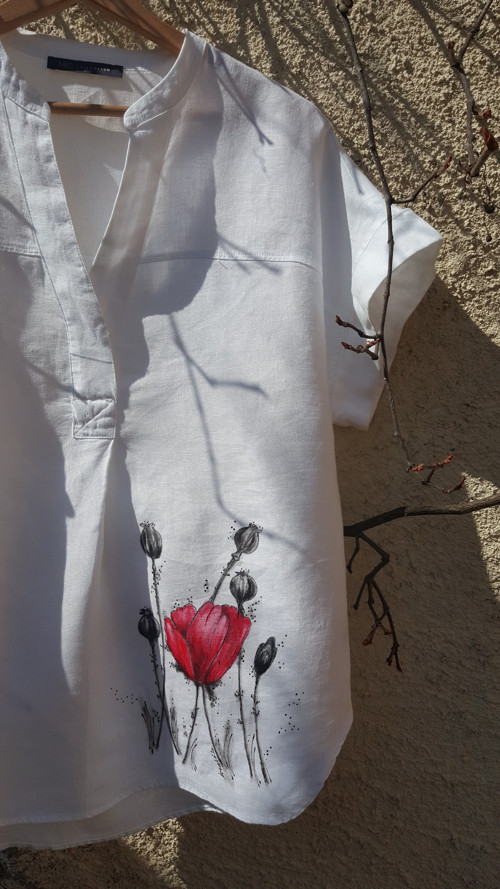 Bílý len s vlčím mákem, vel.M/L, oversized — foto 2