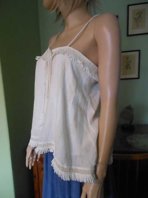 Boho lněný top s třásněmi, vel.38 — foto 2