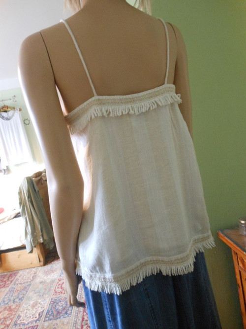 Boho lněný top s třásněmi, vel.38 — foto 3