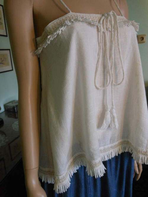 Boho lněný top s třásněmi, vel.38 — foto 4