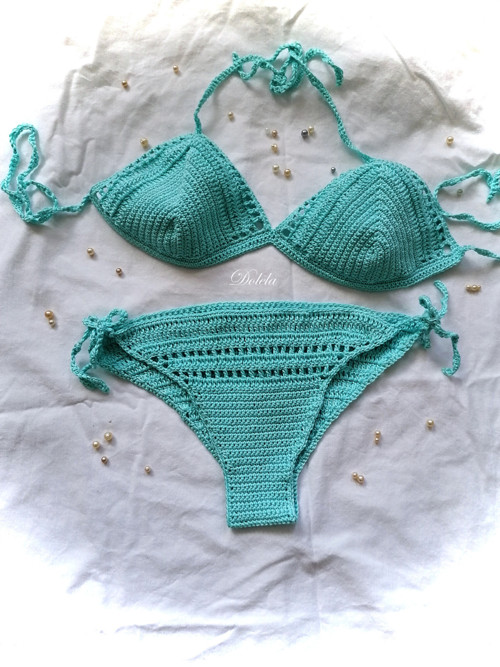 Háčkované azurové bikiny /SKLADEM — foto 3