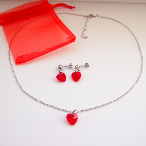 Naušnice s červeným srdíčky Swarovski — foto 2