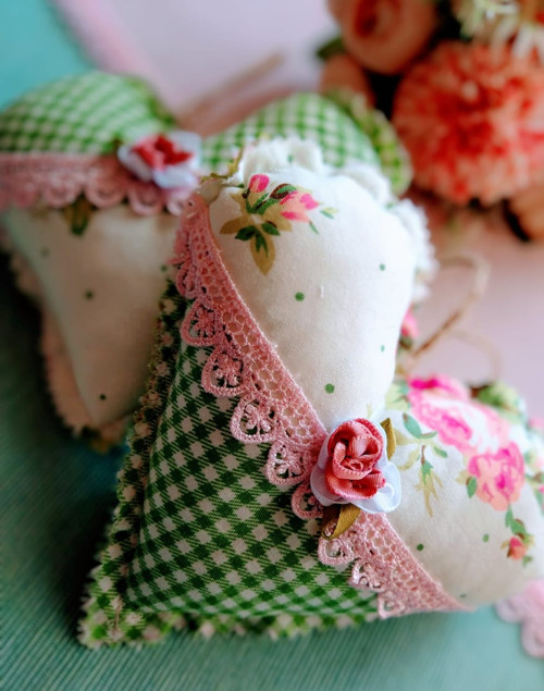 Látkové srdce patchwork zelený — foto 2