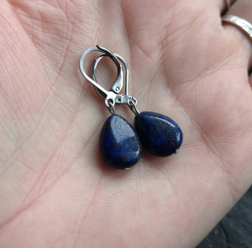 Náušnice*lapis lazuli*kapky*ocel — foto 4