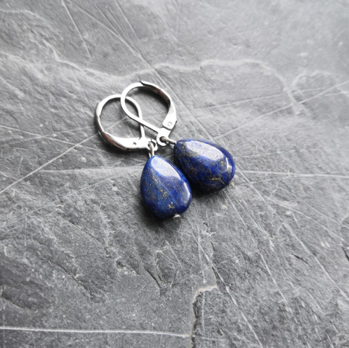 Náušnice*lapis lazuli*kapky*ocel — foto 3