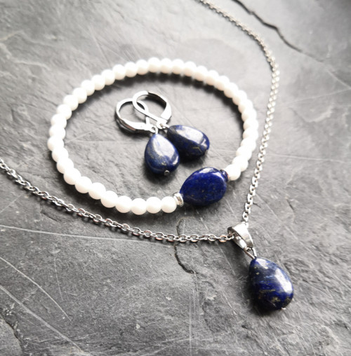 Náušnice*lapis lazuli*kapky*ocel — foto 2