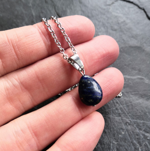 Náhrdelník*lapis lazuli*kapka*ocel — foto 4