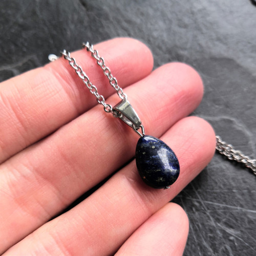 Náhrdelník*lapis lazuli*kapka*ocel — foto 6