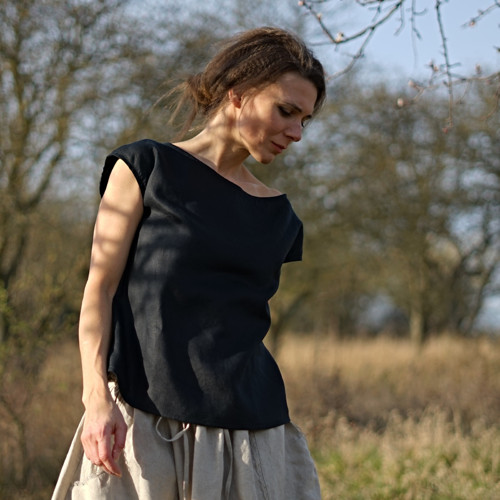 Simple - lněná halenka (černá) — foto 3